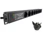 Preview: 19-inch socket strip aluminium, 8-way, overvoltage protection, LED, GS, black, cable length 1.80m